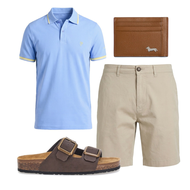Outfit uomo - Total look #2443867. Stile Casual per Tutti i giorni. Abbinamento con portafogli, bermuda, polo, sandali.