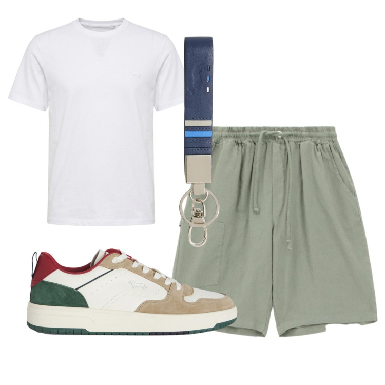 Outfit uomo - Total look #2443868. Stile Casual per Tutti i giorni. Abbinamento con sneakers, t-shirt, portachiavi, bermuda.