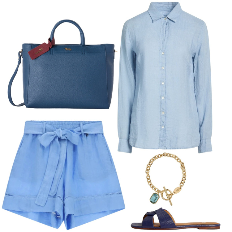 Outfit donna - In fondo al mare. Stile Bon Ton per Tutti i giorni. Abbinamento con camicie, borse a mano, shorts, sandali in pelle, braccialetti.