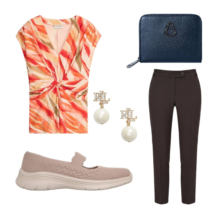 Outfit donna - Total relax. Stile Urban per Tutti i giorni. Abbinamento con t-shirt, pantaloni, orecchini, portafogli, ballerine.
