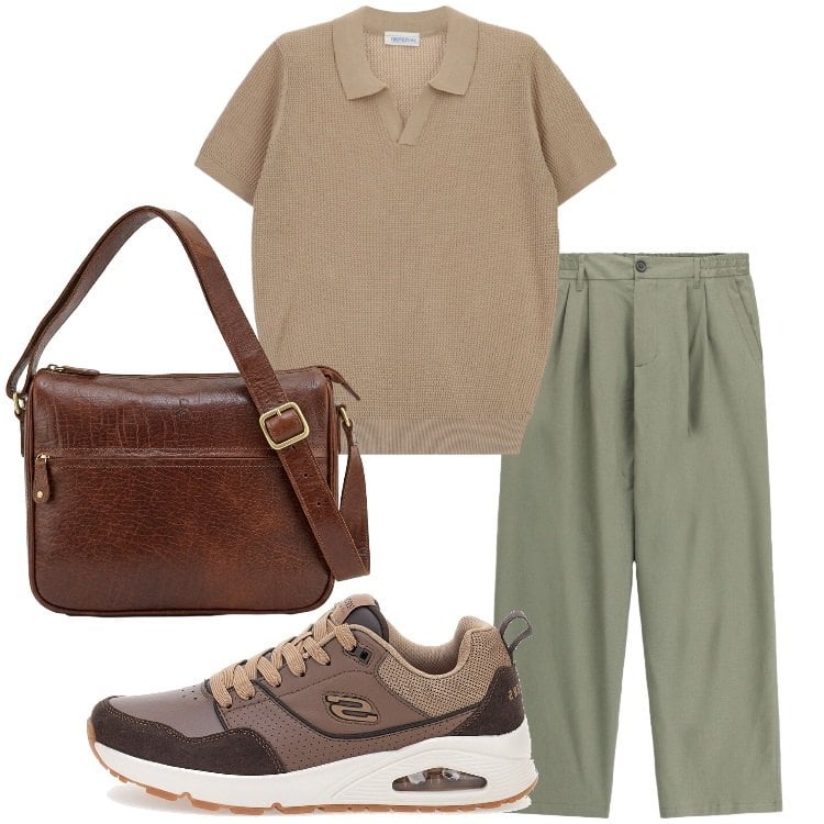 Outfit uomo - Un giro in città. Stile Urban per Tutti i giorni. Abbinamento con pantaloni, t-shirt, sneakers, borse sportive.