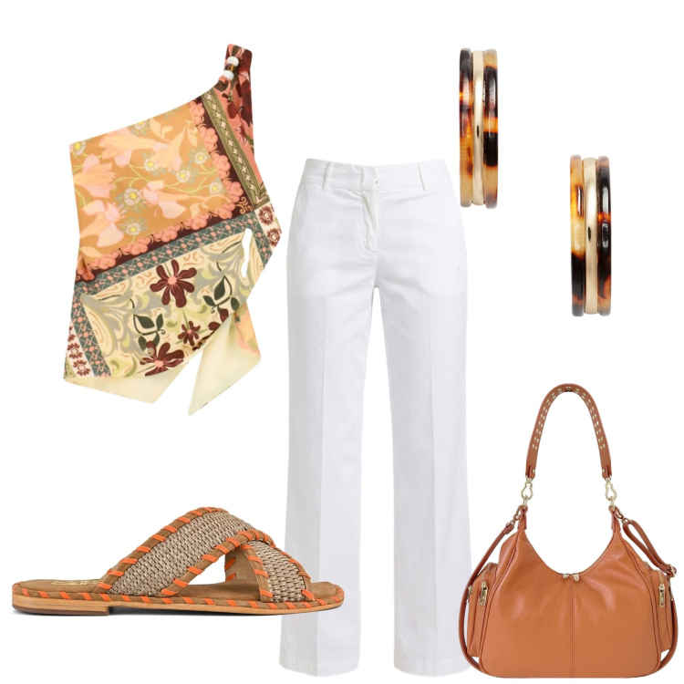 Outfit donna - Total look #2443949. Stile Glamour per Serata fuori. Abbinamento con pantaloni, top, orecchini, borse a spalla, ciabatte.