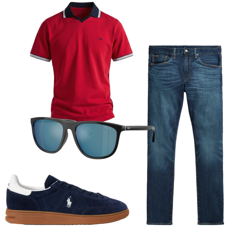 Outfit uomo - Total look #2443963. Stile Casual per Tutti i giorni. Abbinamento con polo, jeans, occhiali da sole, sneakers.