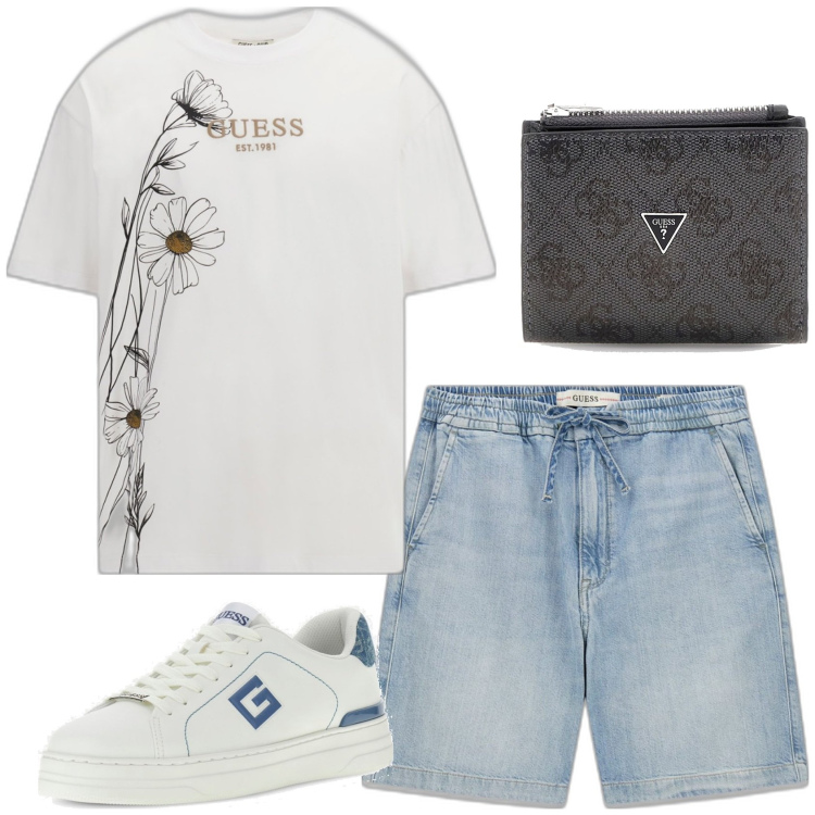 Outfit hombre - Casual look. Estilo Casual para Todos los días. Combinación con sneakers, shorts, camiseta, monederos.