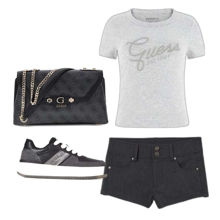 Outfit mujer - Casual look. Estilo Casual para Todos los días. Combinación con shorts, camiseta, sneakers, bandoleras.