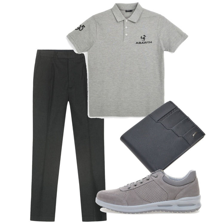 Outfit uomo - Agosto. Stile Casual per Tutti i giorni. Abbinamento con pantaloni, portafogli, scarpe stringate, polo.