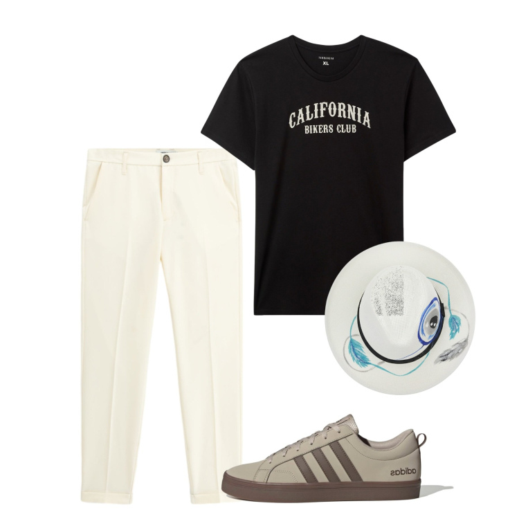 Outfit uomo - Agosto. Stile Casual per Tutti i giorni. Abbinamento con t-shirt, pantaloni, cappelli, sneakers.