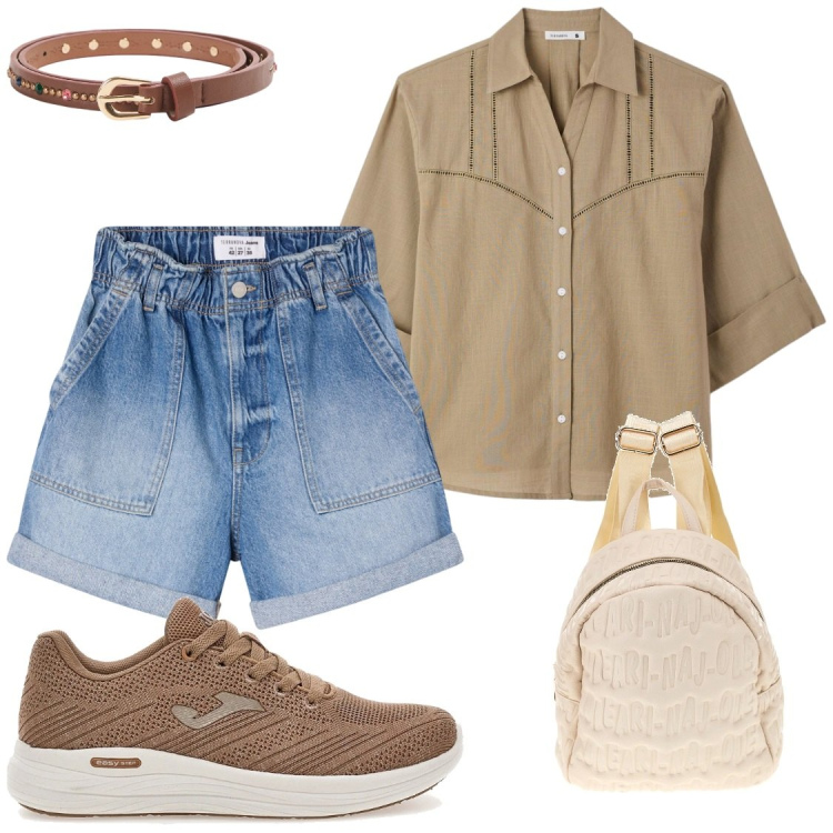 Outfit donna - Con le treccie ai capelli. Stile Chic per Tutti i giorni. Abbinamento con shorts, cinture, camicie a manica corta, scarpe sportive, zaini.
