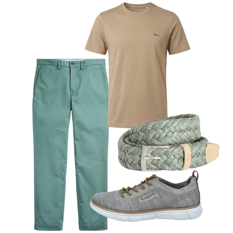 Outfit uomo - Agosto. Stile Casual per Tutti i giorni. Abbinamento con t-shirt, cinture, pantaloni, sneakers.