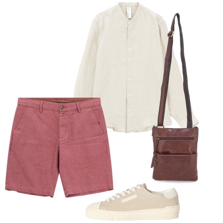 Outfit uomo - Agosto. Stile Casual per Tutti i giorni. Abbinamento con camicie, bermuda, sneakers, portafogli.