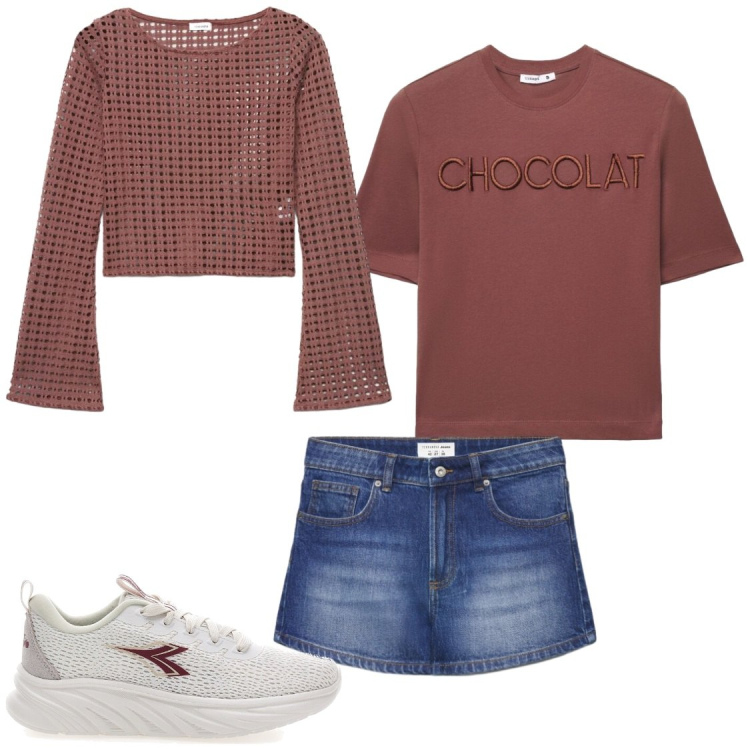 Outfit donna - Vacanze in Trentino. Stile Chic per Tutti i giorni. Abbinamento con t-shirt, maglieria, shorts, scarpe sportive.
