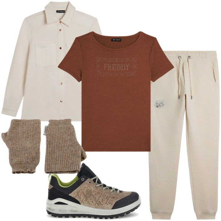 Outfit donna - Total look #2444032. Stile Casual chic per Sport. Abbinamento con camicie, t-shirt, pantaloni sportivi, guanti, scarpe sportive.