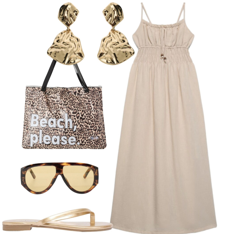 Outfit donna - Total look #2444064. Stile Casual chic per Tutti i giorni. Abbinamento con sandali, vestiti lunghi, borse tote, orecchini, occhiali da sole.