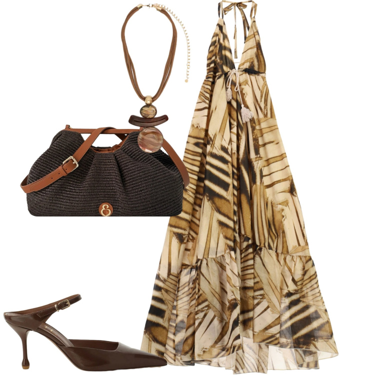 Outfit donna - Total look #2444078. Stile Casual chic per Tutti i giorni. Abbinamento con vestiti midi/longuette, décolleté, ciondoli, clutch.