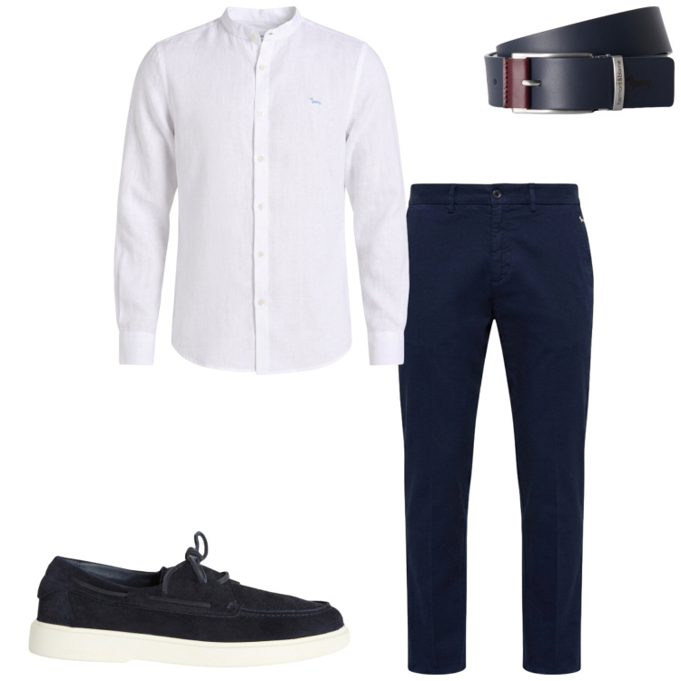 Outfit uomo - Resort mood. Stile Business/Elegante per Mare. Abbinamento con scarpe stringate, pantaloni chino, camicie, cinture.