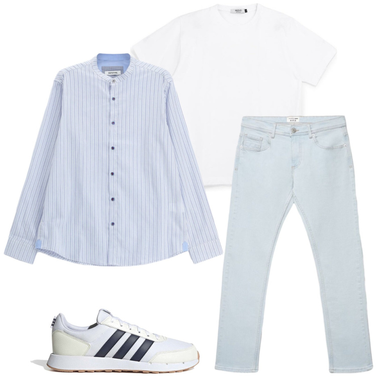 Outfit uomo - Camicia aperta. Stile Casual per Mare. Abbinamento con jeans, camicie, t-shirt, sneakers.