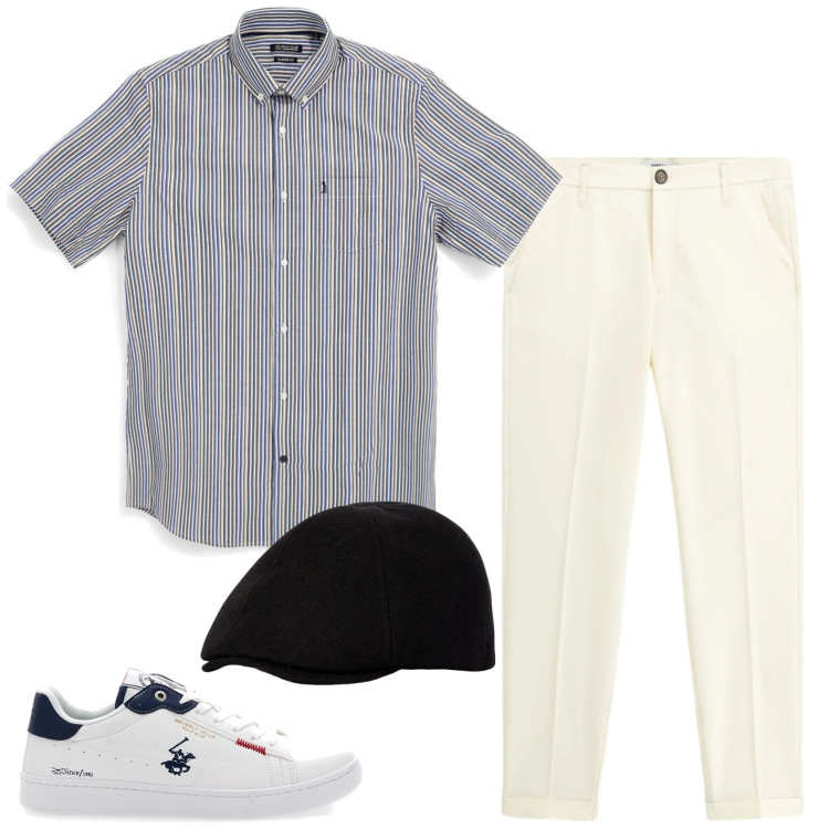 Outfit uomo - Golf club. Stile Trendy per Sport. Abbinamento con pantaloni, cappelli e berretti, camicie a manica corta, sneakers.