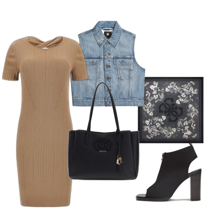 Outfit mujer - Casual #6776. Estilo Casual para Todos los días. Combinación con vestidos, bufandas, bolso shopper, zapatos de tacón, chalecos.