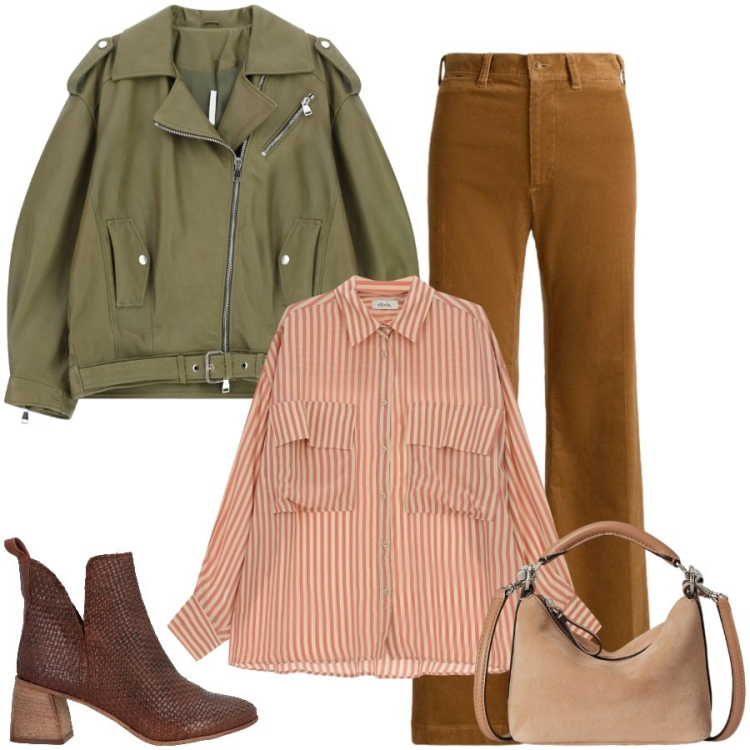 Outfit donna - Total look #2444135. Stile Casual per Tutti i giorni. Abbinamento con stivaletti, camicie, giacche, borse a spalla, pantaloni.