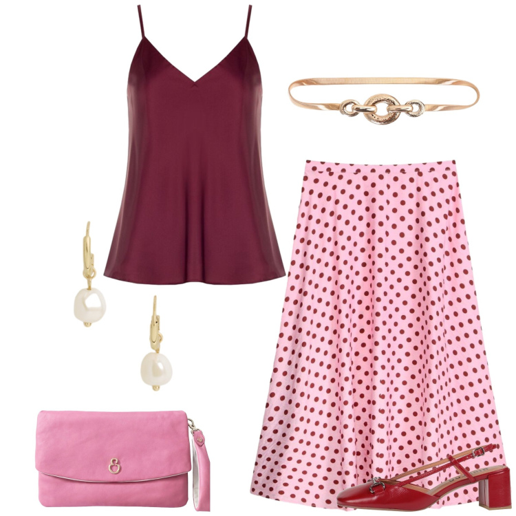 Outfit donna - Total look #2444137. Stile Chic per Tutti i giorni. Abbinamento con décolleté, gonne longuette, cinture, top, orecchini, pochette.