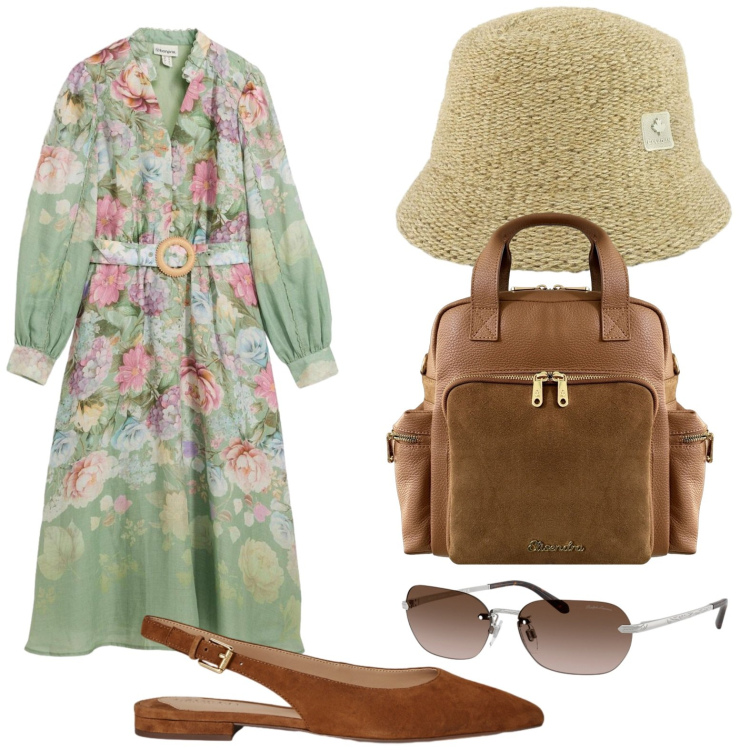 Outfit donna - Summer Holidays. Stile Glamour per Tutti i giorni. Abbinamento con vestiti midi/longuette, occhiali da sole, ballerine, zaini, cappelli.