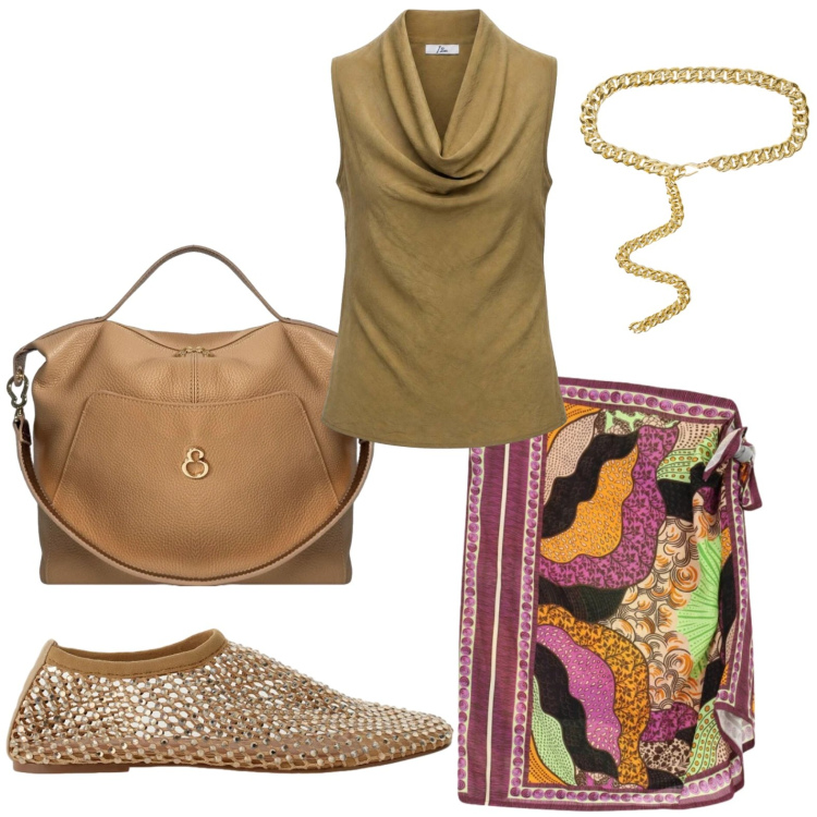 Outfit donna - Gonna pareo. Stile Etnico per Tutti i giorni. Abbinamento con canottiere, ballerine, minigonne, cinture, borse a mano.