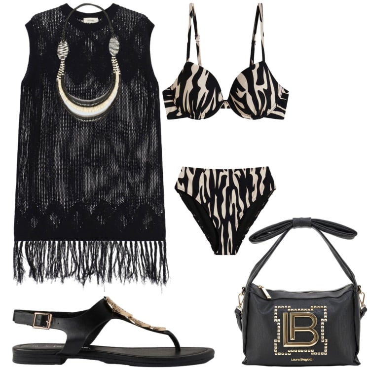 Outfit donna - Mare. Stile Casual per Mare. Abbinamento con sandali, bikini, vestiti corti, collane, borse a mano.