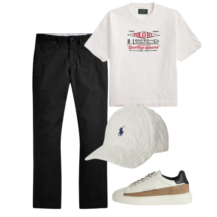 Outfit uomo - Agosto. Stile Casual per Tutti i giorni. Abbinamento con sneakers, pantaloni, cappelli, t-shirt.