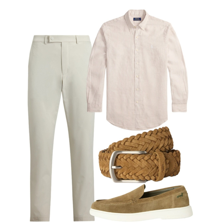 Outfit uomo - Agosto. Stile Casual per Tutti i giorni. Abbinamento con scarpe stringate, cinture, pantaloni, camicie.