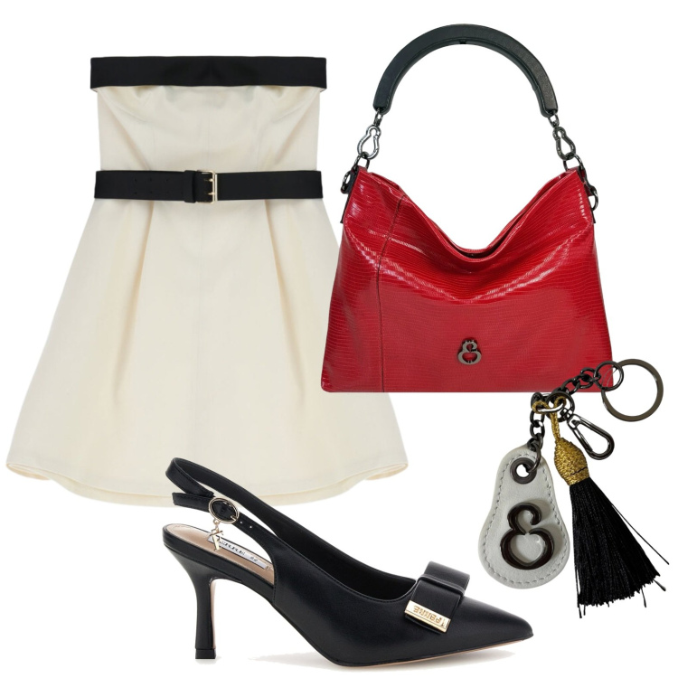 Outfit donna - Elisendra: l\'arte dell\'accessorio. Stile Chic per Cerimonia. Abbinamento con vestiti corti, borse a mano, portachiavi, décolleté.