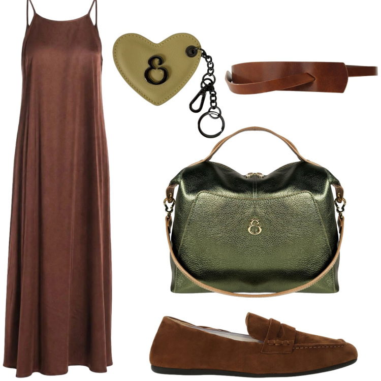 Outfit donna - Elisendra: l\'arte dell\'accessorio. Stile Glamour per Tutti i giorni. Abbinamento con vestiti lunghi, cinture, mocassini, borse a mano, portachiavi.