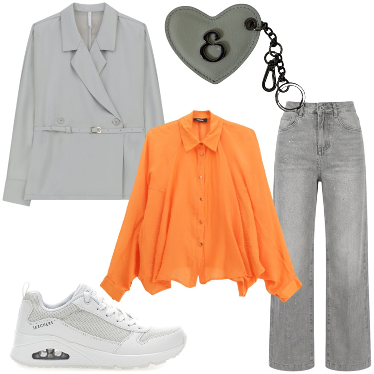 Outfit donna - Class4 moderna. Stile Casual per Tutti i giorni. Abbinamento con camicie, blazer, jeans, portachiavi, sneakers.