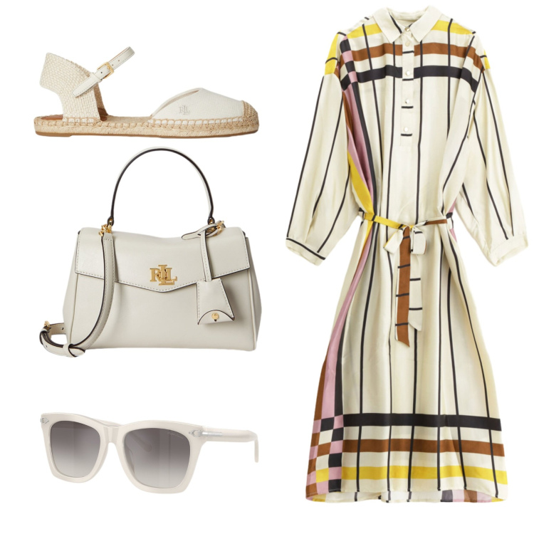 Outfit donna - Chemisier. Stile Bon Ton per Ufficio. Abbinamento con vestiti midi/longuette, espadrillas, occhiali da sole, borse a mano.
