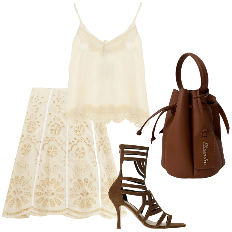 Outfit donna - Total look #2444266. Stile Etnico per Serata fuori. Abbinamento con sandali col tacco, gonne longuette, top, borse a secchiello.