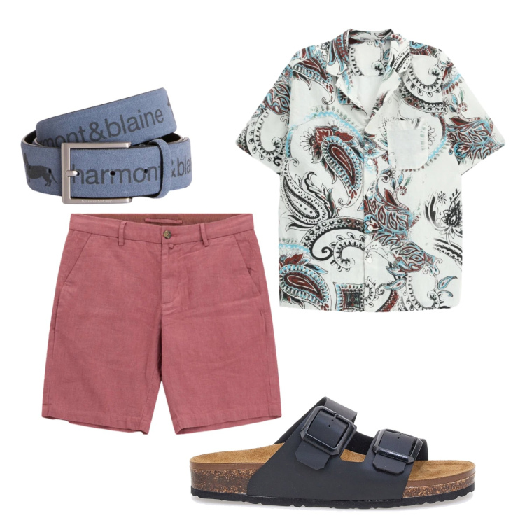 Outfit uomo - Total look #2444275. Stile Casual per Mare. Abbinamento con bermuda, camicie a manica corta, cinture, sandali.