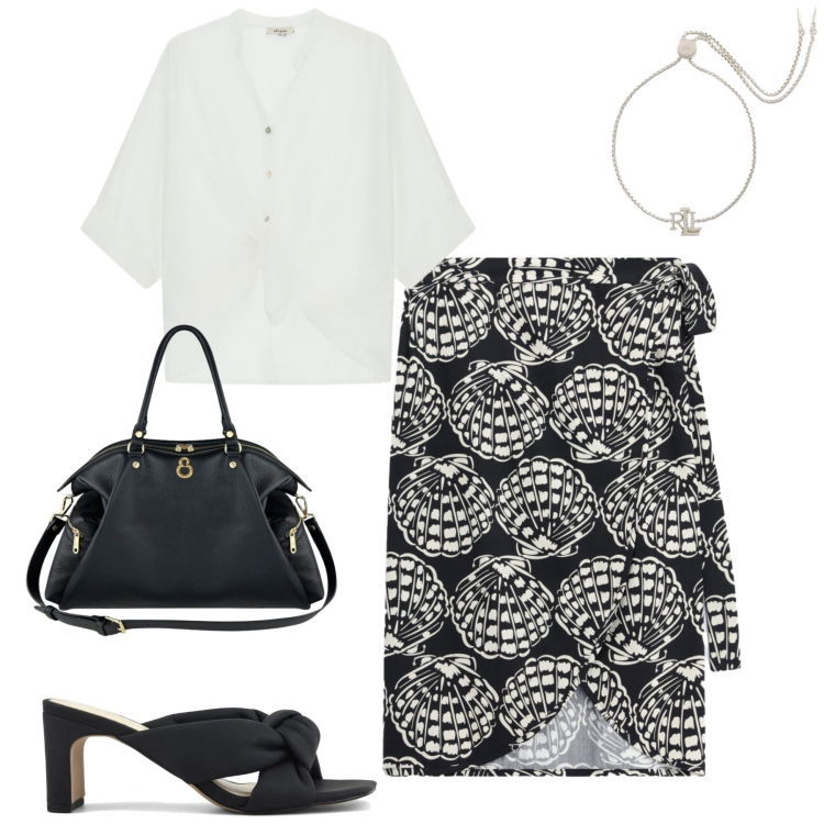 Outfit donna - La gonna Dixie. Stile Casual chic per Tutti i giorni. Abbinamento con gonne longuette, camicie, braccialetti, shopping bag, sandali col tacco.