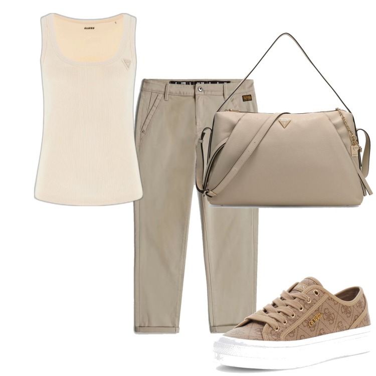 Outfit mujer - Basic look. Estilo Basic para Todos los días. Combinación con pantalones, sneakers, camisetas sin mangas, bandoleras.