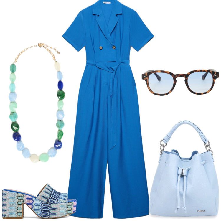 Outfit donna - Total look #2444297. Stile Casual chic per Tutti i giorni. Abbinamento con tute, occhiali da sole, collane, sabot, borse a secchiello.