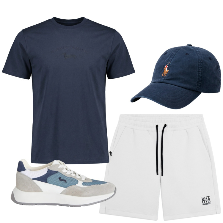 Outfit uomo - Total look #2444301. Stile Casual per Sport. Abbinamento con sneakers, t-shirt, pantaloni corti, cappelli.