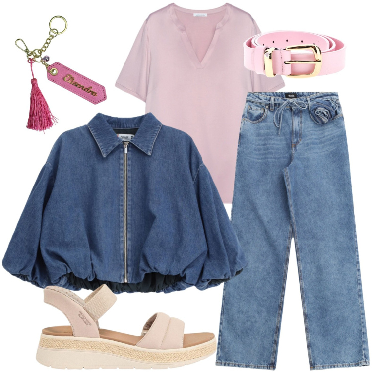 Outfit donna - Portachiavi funzionale. Stile Casual per Tutti i giorni. Abbinamento con sandali, blazer, jeans, t-shirt, portachiavi, cinture.