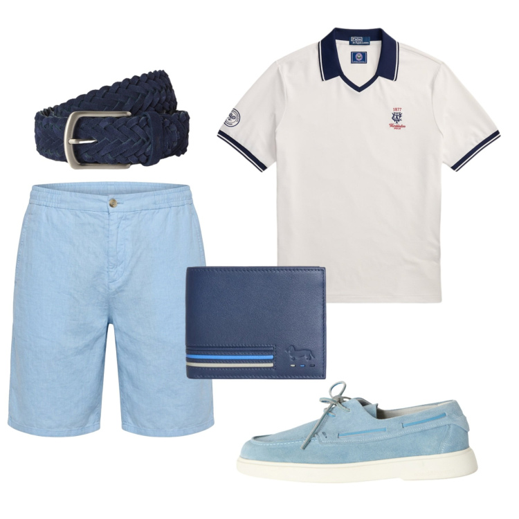Outfit uomo - Total look #2444327. Stile Casual per Mare. Abbinamento con scarpe stringate, bermuda, portafogli, cinture, polo.