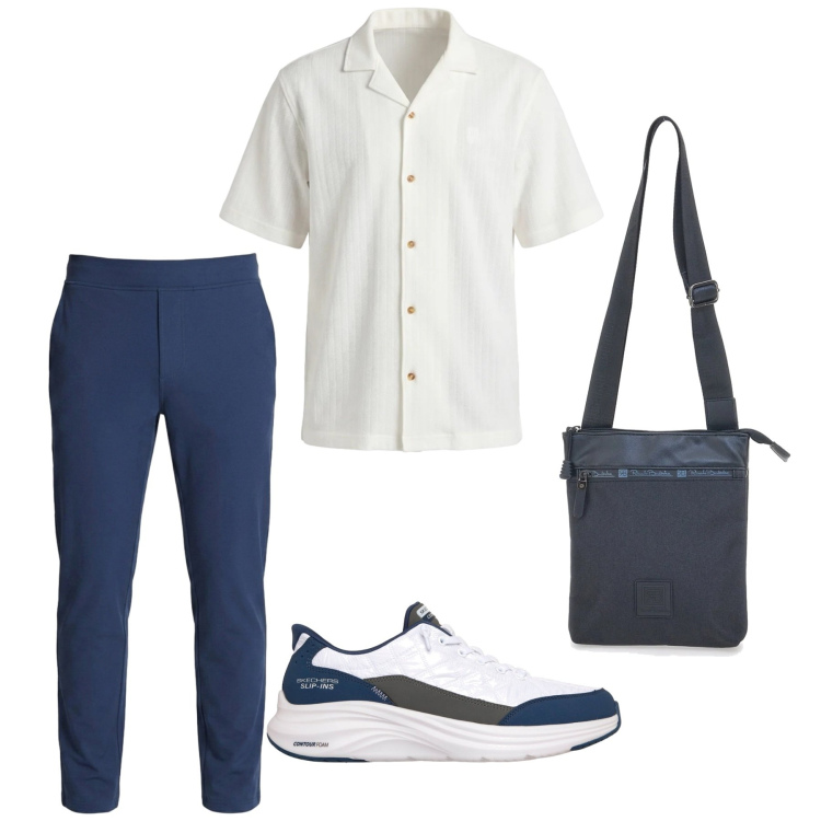 Outfit uomo - Total look #2444349. Stile Casual per Tutti i giorni. Abbinamento con camicie a manica corta, sneakers, pantaloni, portafogli.