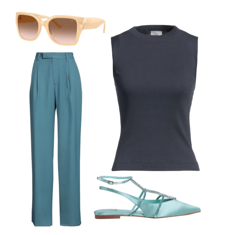 Outfit donna - Estate a colori pieni- Focus Donna Curvy. Stile Bon Ton per Tutti i giorni. Abbinamento con ballerine, pantaloni, top, occhiali da sole.