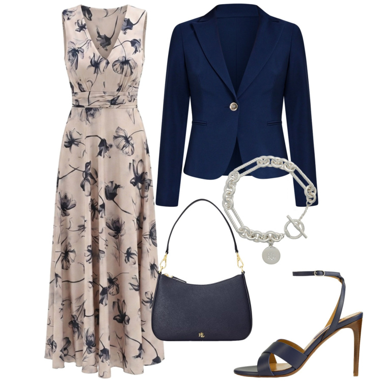 Outfit donna - Cerimonia. Stile Chic per Cerimonia. Abbinamento con vestiti lunghi, blazer, borse a spalla, sandali col tacco, braccialetti.