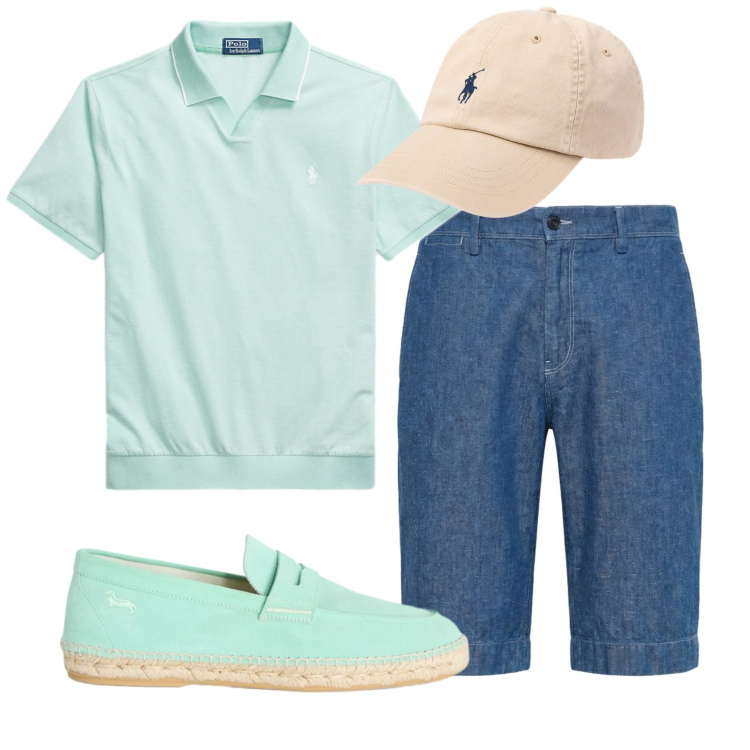 Outfit uomo - Total look #2444478. Stile Casual per Tutti i giorni. Abbinamento con espadrillas, bermuda, cappelli con visiera, polo.
