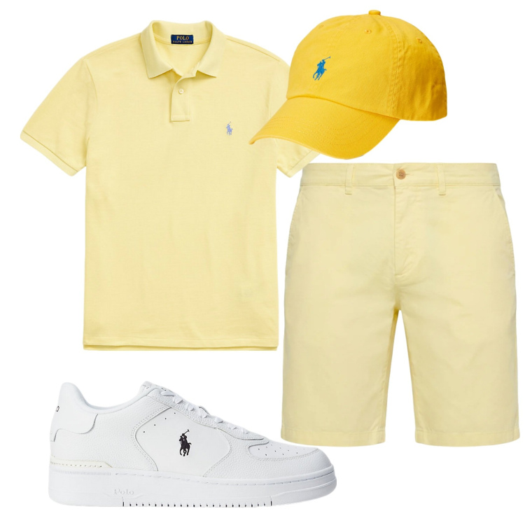 Outfit uomo - Total look #2444500. Stile Casual per Tutti i giorni. Abbinamento con bermuda, sneakers, polo, cappelli con visiera.