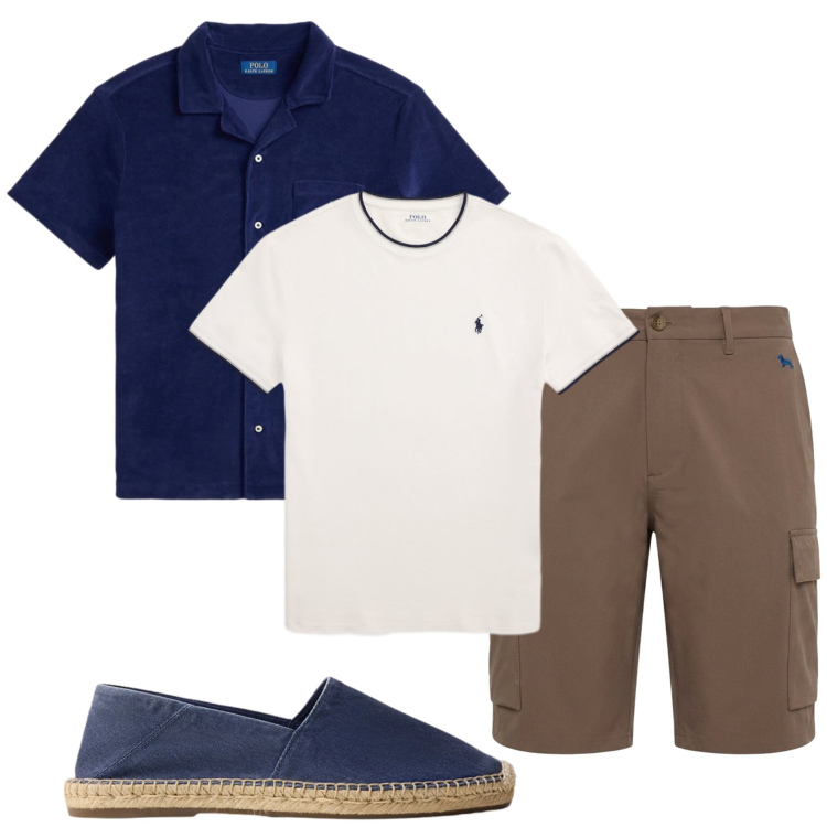 Outfit uomo - Total look #2444504. Stile Trendy per Tutti i giorni. Abbinamento con bermuda, t-shirt, espadrillas, camicie.