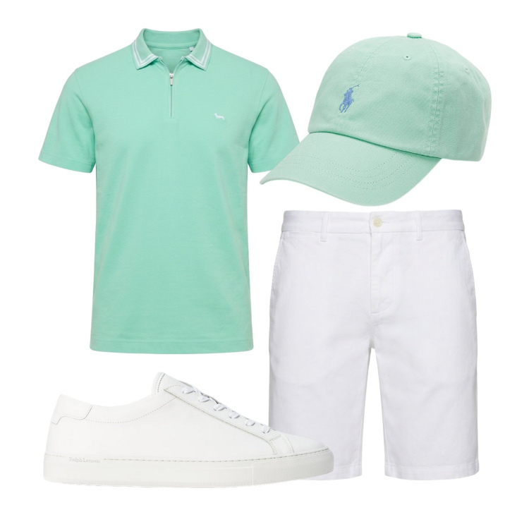 Outfit uomo - Total look #2444516. Stile Urban per Tutti i giorni. Abbinamento con bermuda, polo, cappelli, sneakers.