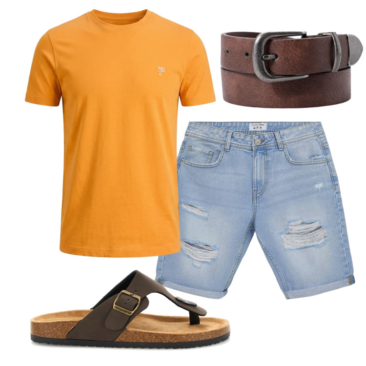 Outfit uomo - Total look #2444529. Stile Casual per Tutti i giorni. Abbinamento con bermuda, t-shirt, cinture, sandali.