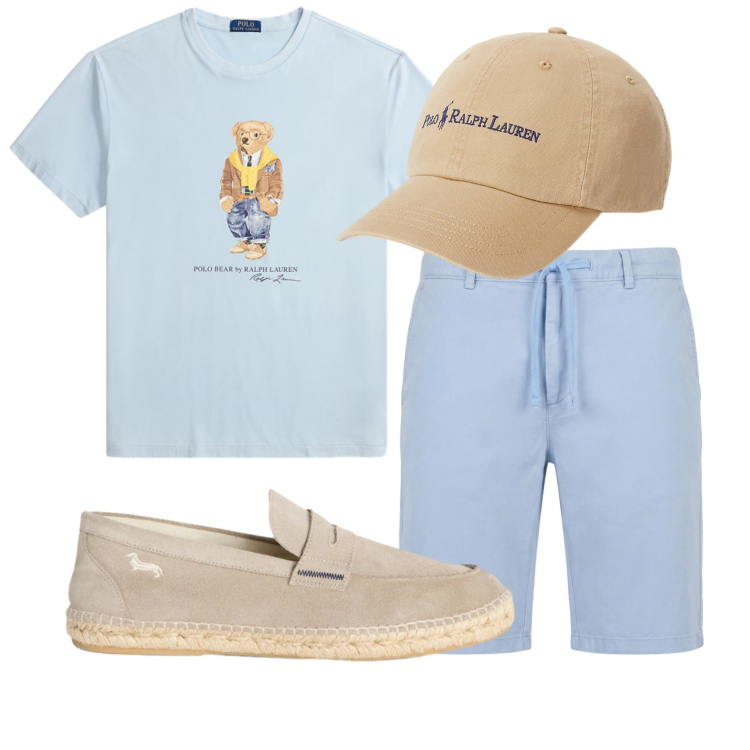 Outfit uomo - Total look #2444533. Stile Casual per Tutti i giorni. Abbinamento con espadrillas, bermuda, cappelli, t-shirt.